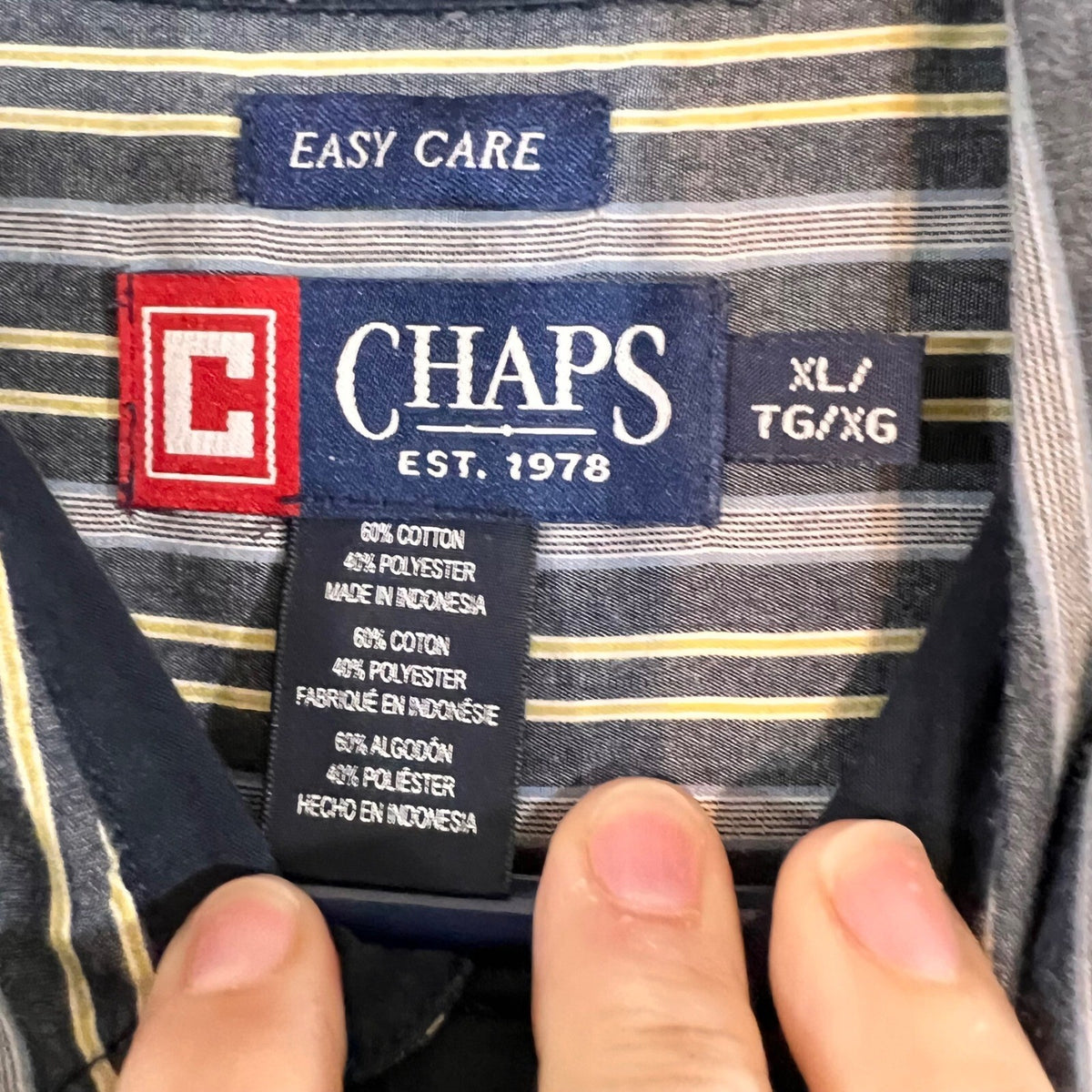 Chaps Button Down Shirt Mens XL Striped Long Sleeve Easy Care Gray Yellow