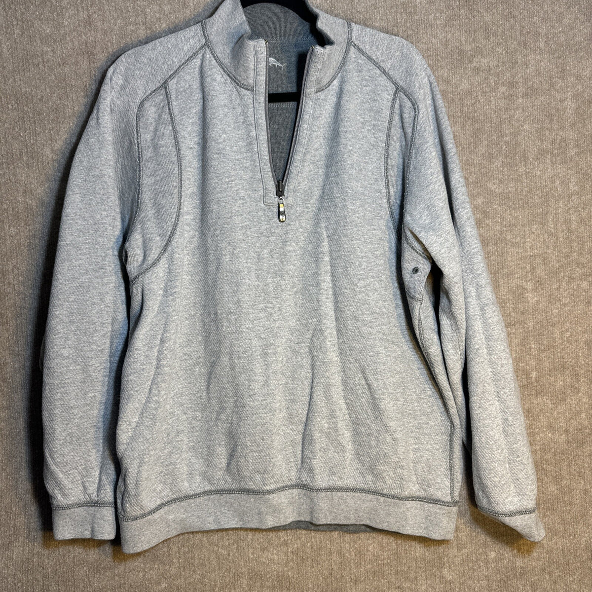 Tommy Bahama Sweatshirt Mens L Grey  Reversible 1/4 Zip Mock Neck No Tags