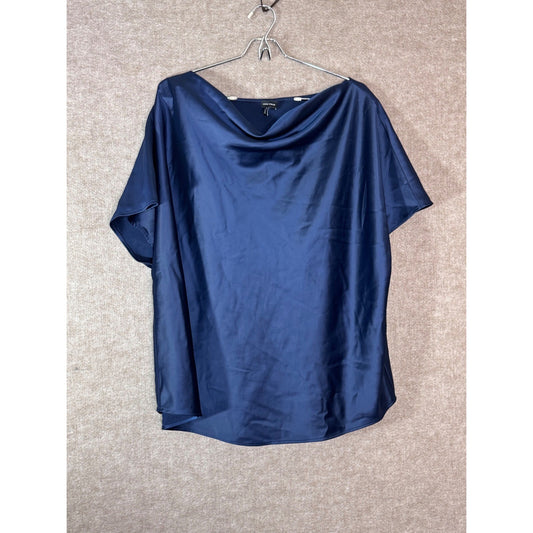 Universal Standard Satin Cowl Neck Top Womens Medium Navy Blue Short Sleeve