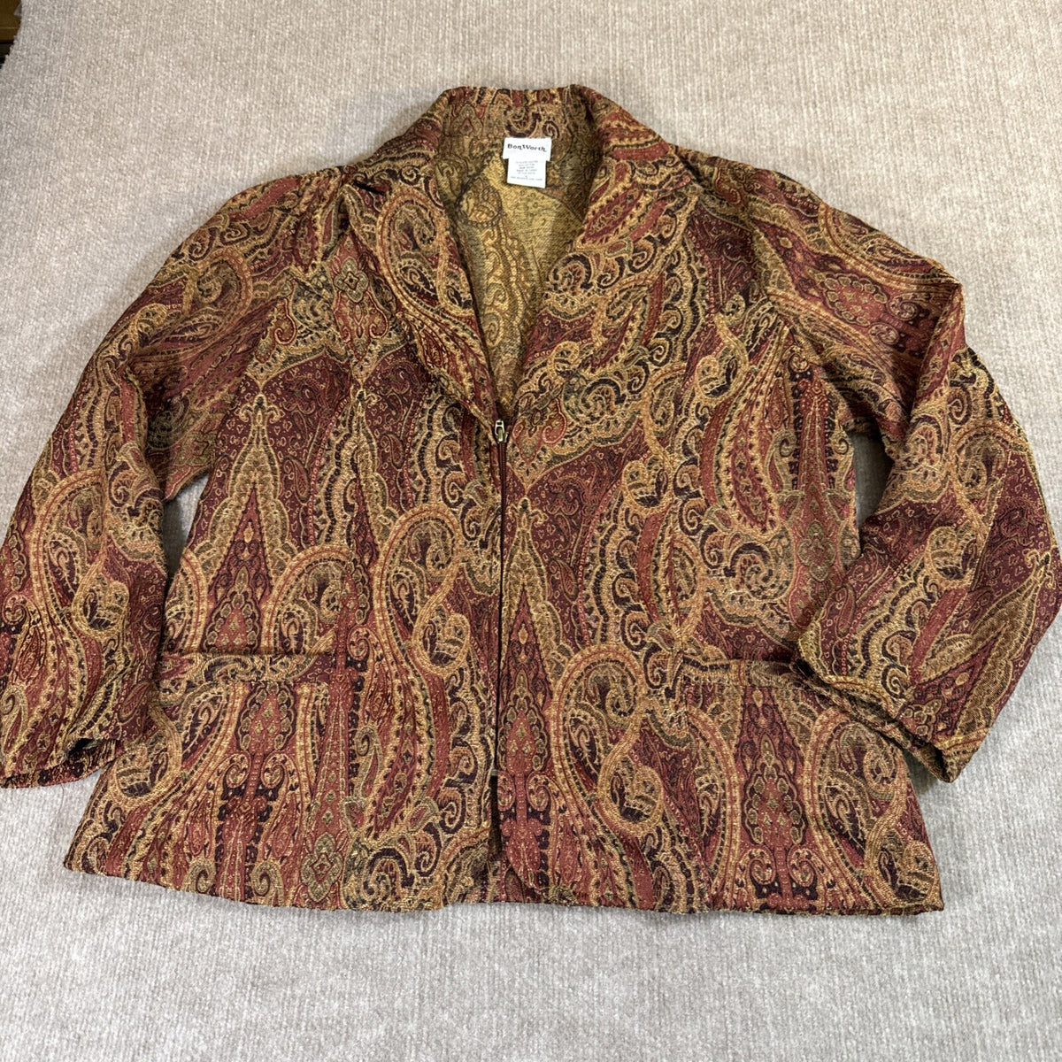 Bon Worth Women Blazer L Paisley Brocade Tapestry Boho zip