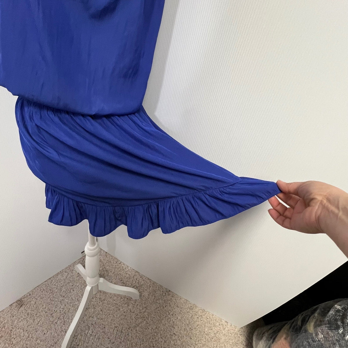 Ramy Brook New York Royal Blue Sleeveless Smocked Waist Ruffle Hem S Mini Dress