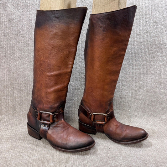 Freebird FB-PHILY Leather Tall Riding Boots Sz 8 L Harness Brown Distressed Boho