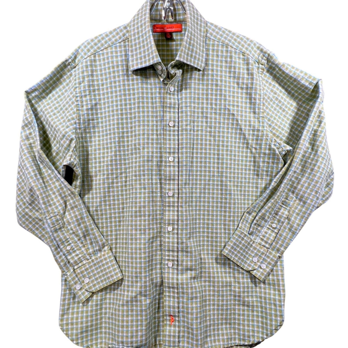 Diamond Jim Mens L Plaid Button Down Shirt Long Sleeve Green Blue White