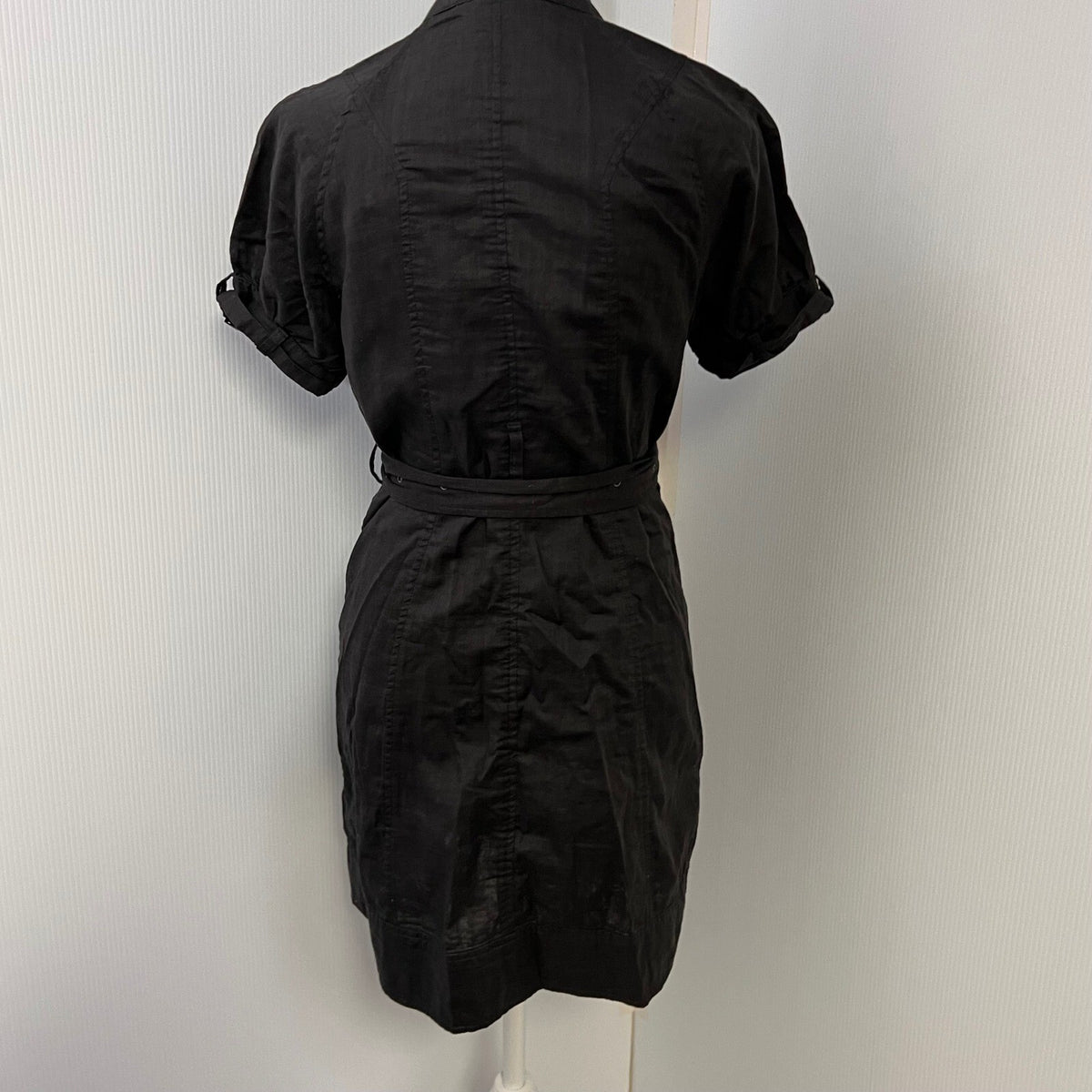 Armani Exchange A|X Black Utility Dress Sz 6 Zip Front Short Sleeve Belted