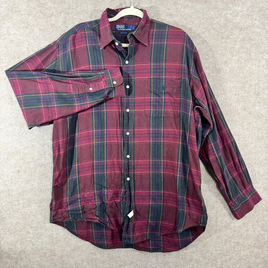 Vintage Polo Ralph Lauren Flannel Shirt Mens Large Plaid Long Sleeve Classic
