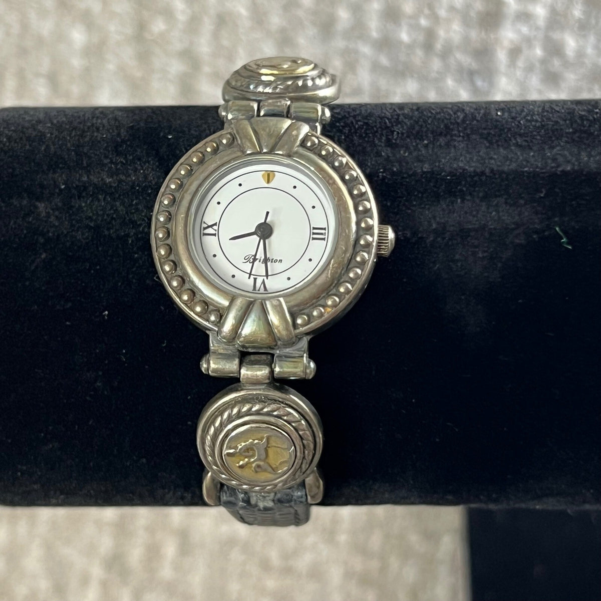 Brighton Rome Silver Tone Equestrian Leather Band Watch Untested