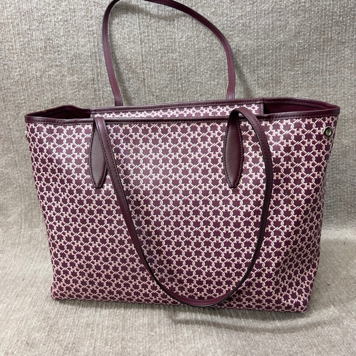Kate Spade Link Tote Bag Burgundy Signature Logo Print Leather Trim