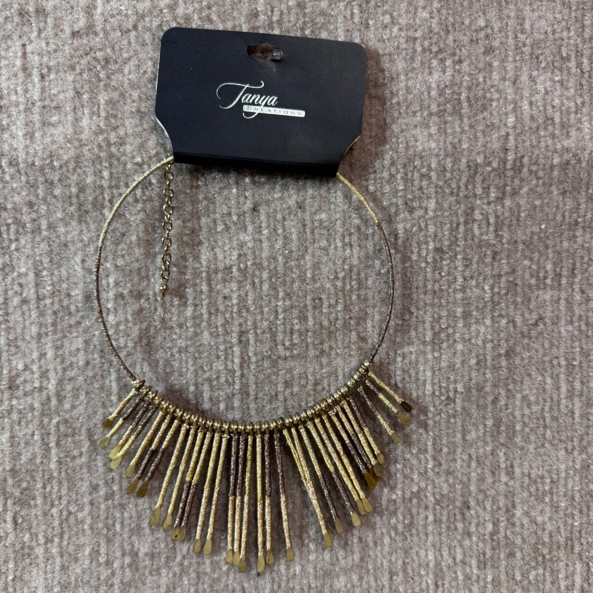 Tanya Creations Fringe Statement Necklace OS Gold Tone Thread Wrapped Bib Boho