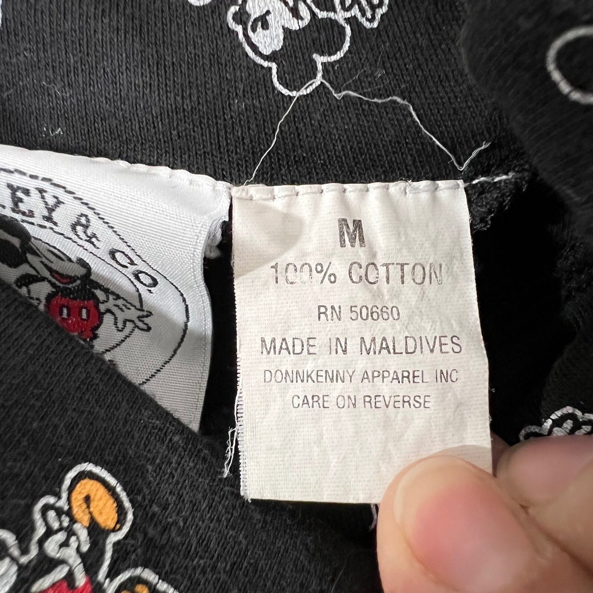 Vintage 90s Mickey & Co Turtleneck Top Womens Medium Black Mickey Mouse AOP