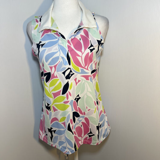 Tommy Bahama Golf Tennis Top Sleeveless Pink Blue Floral Tropical Sz Small