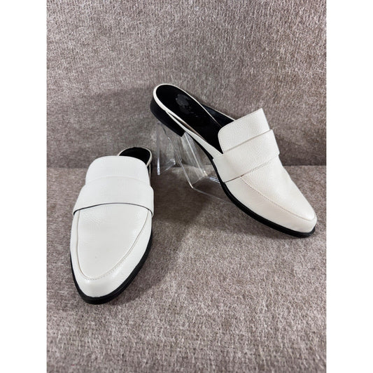 Rebecca Minkoff Loafer Mules Women 9M White Pebbled Leather Pointed Toe Slip On