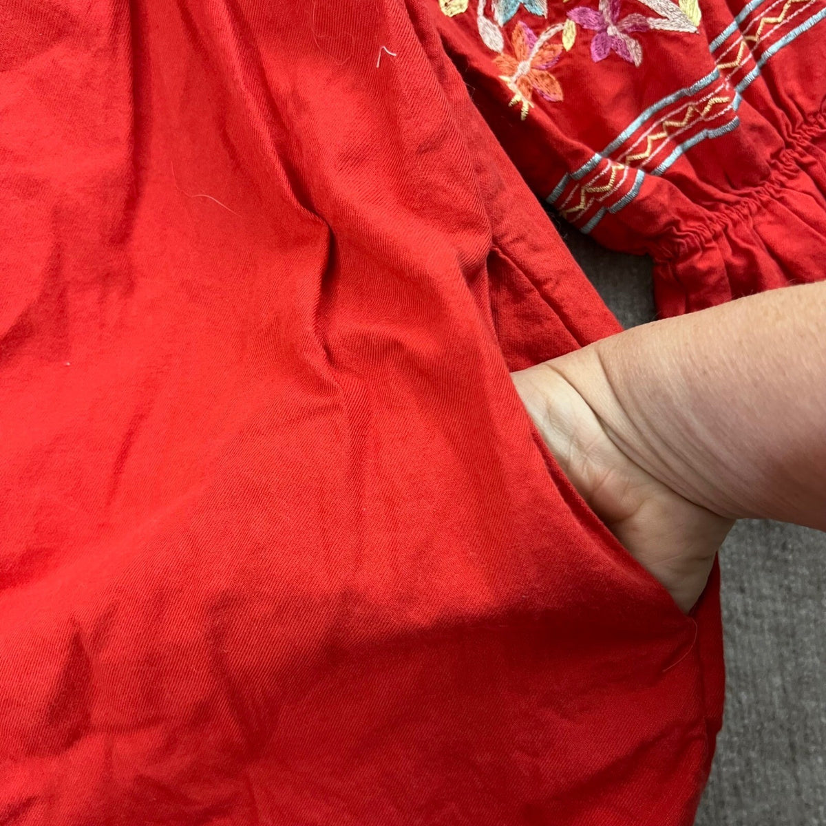 Free People Red Embroidered Off Shoulder Dress Bohemian Boho Milkmaid Size S