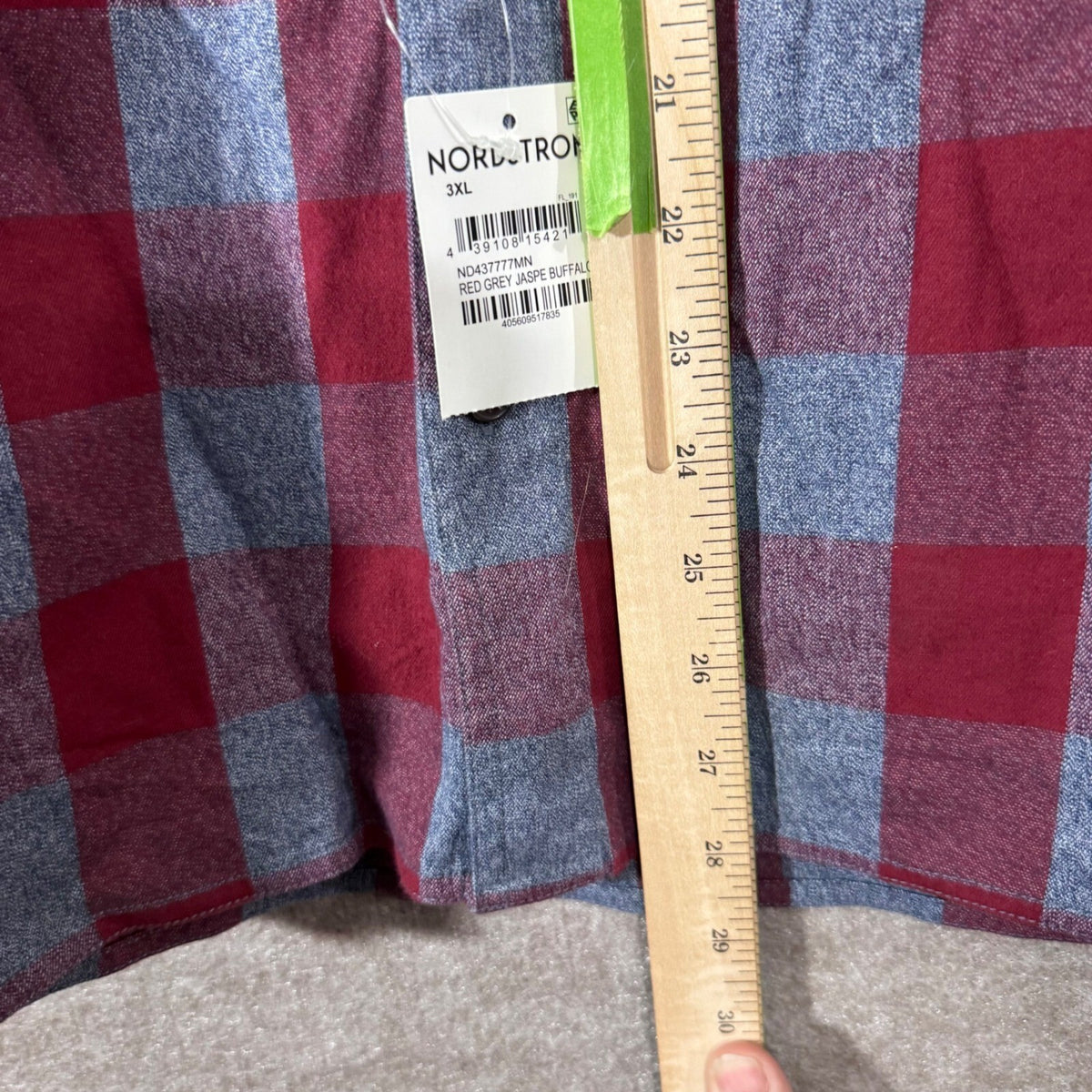 NWT 1901 Stretch Flannel Shirt Men 3XL Red Grey Buffalo Plaid Trim Fit Outdoorsy