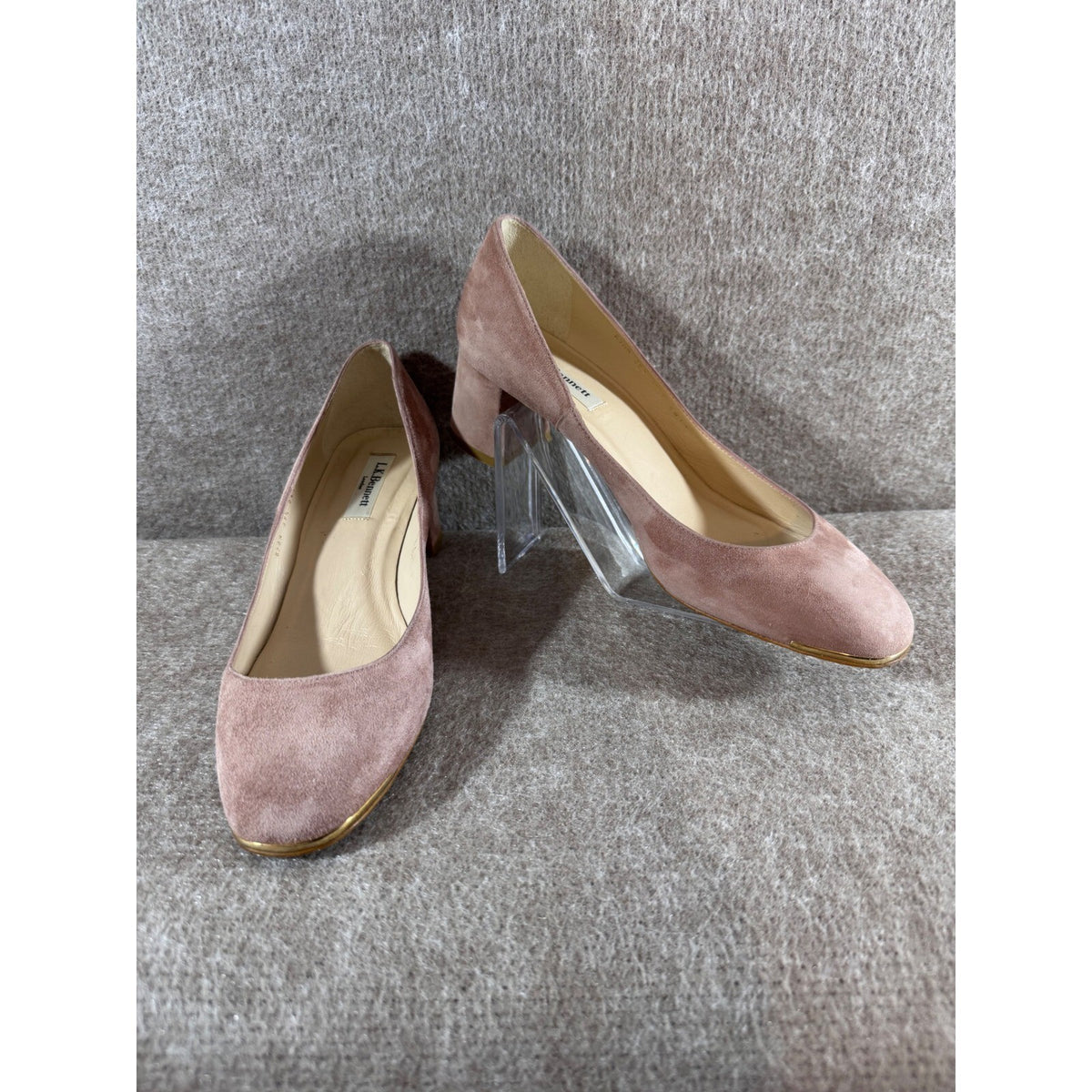 L.K. Bennett Pumps Women 38.5 Pink Suede Block Heel Gold Trim Made in Spain