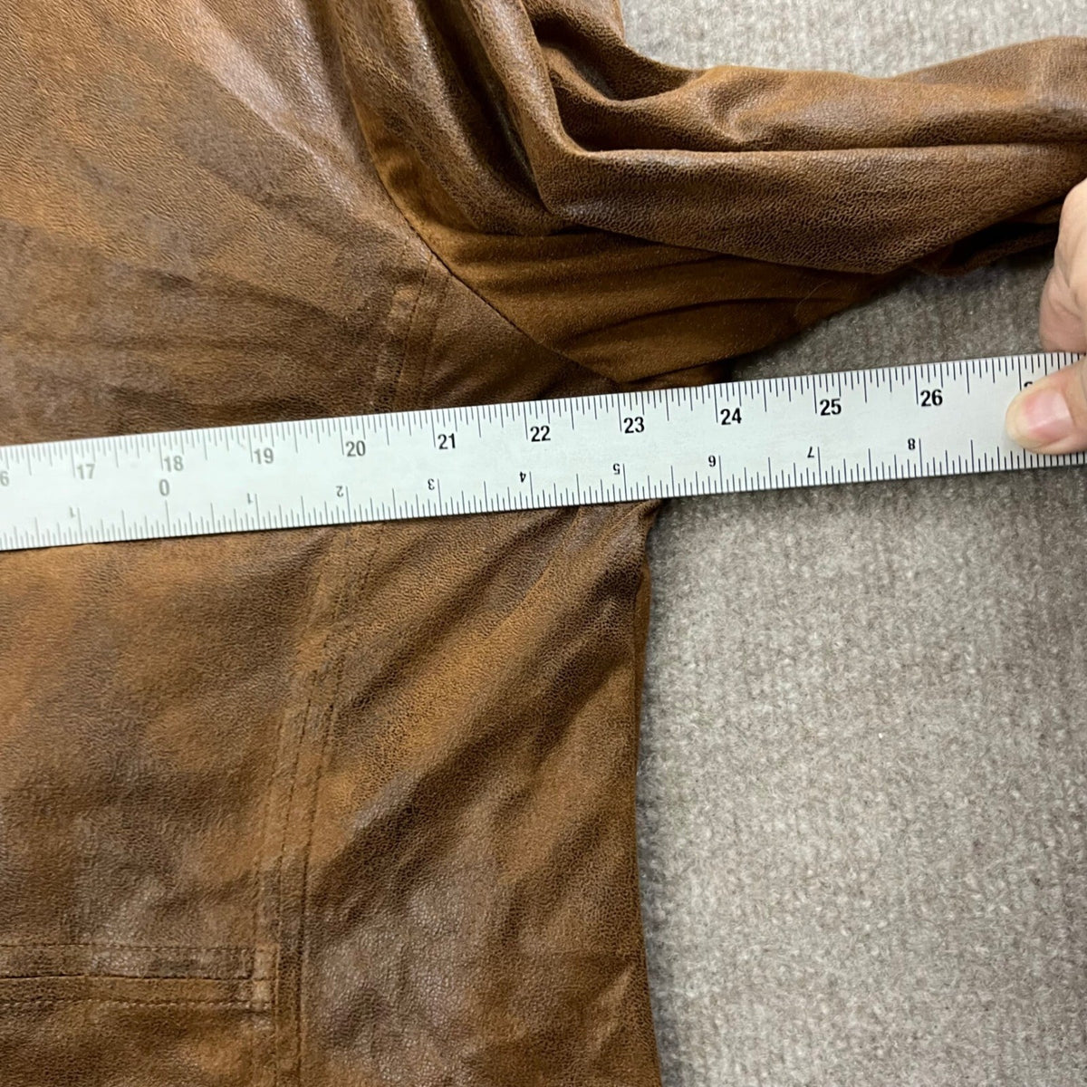 Allison Daley Plus Size 18W Brown Faux Leather Drape Front Jacket Blazer