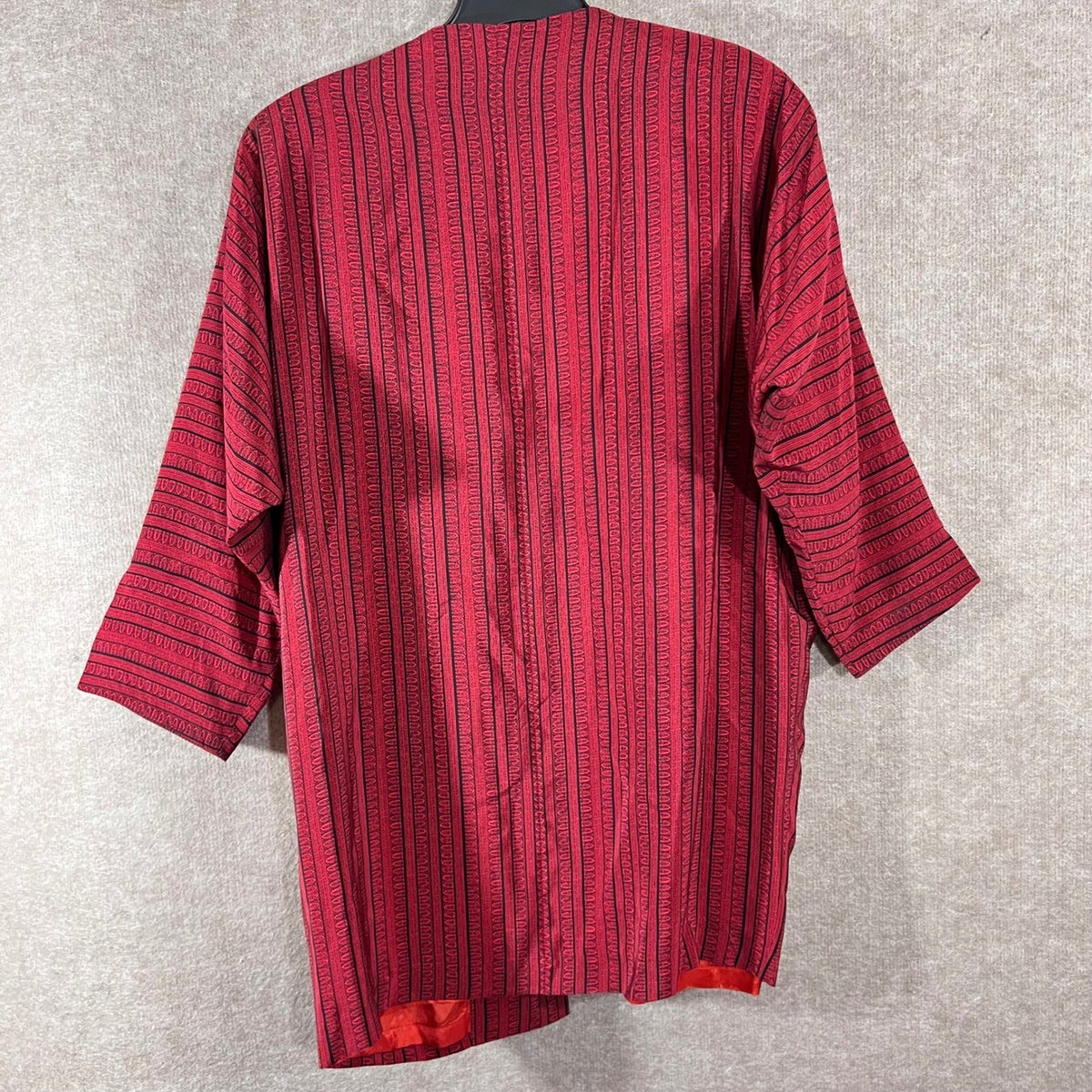 Vintage Paul Alexander Silk Kimono Jacket Women 14 Red Black Striped Boho Chic