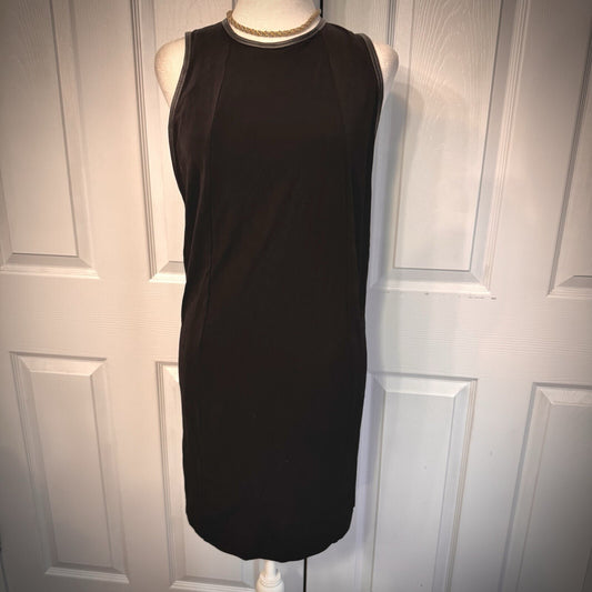 Calvin Klein Dress SM Women Sleeveless Midi Bodycon Round Neck Leather Trim