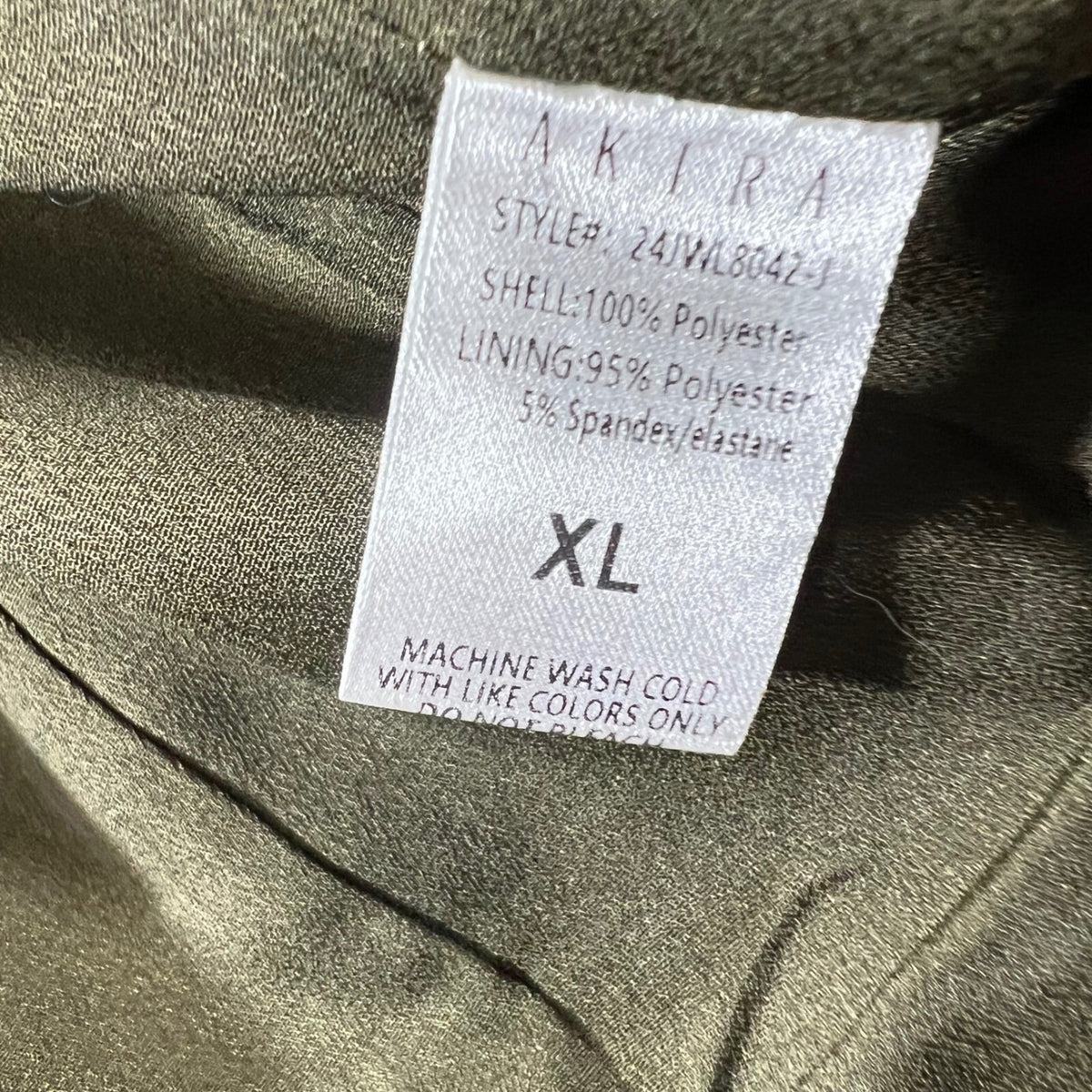 AKIRA Olive Satin Cropped Double Breasted Jacket Pants Suit Set XL ZIp Cuff