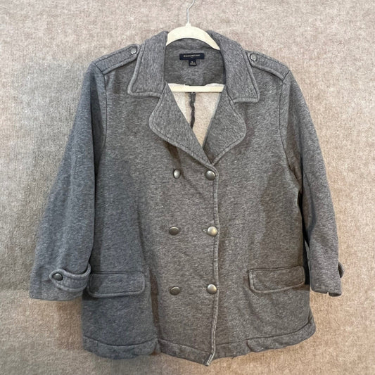 Banana Republic Pea Coat Women XL Gray Knit Double Breasted Epaulets Casual Soft