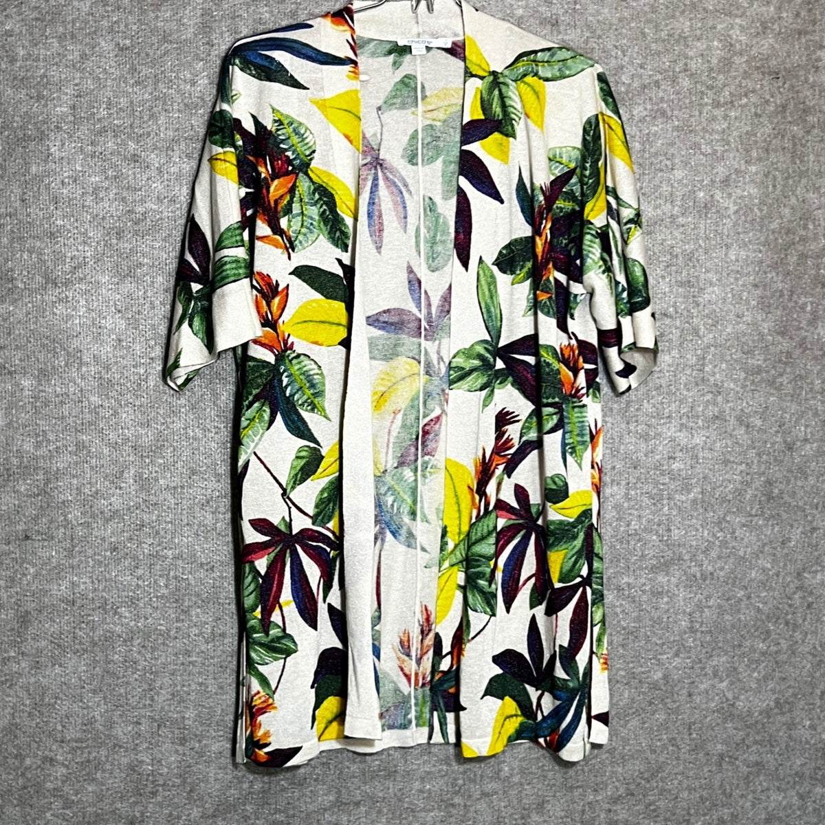 Chicos Kimono Cardigan Womens Size 1 Tropical Floral Open Front Lightweight Boho