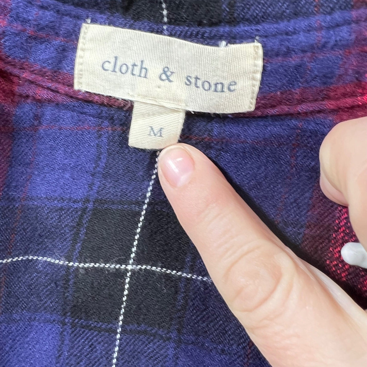 Cloth & Stone Plaid Button Down Long Sleeve Tunic Shirt Women's Size M Red Blue