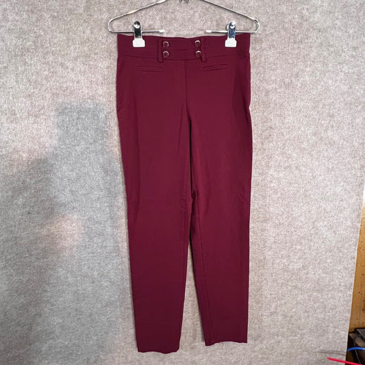 89th + Madison Dress Pants Women S Burgundy Pull On Stretch Faux Button Workwear
