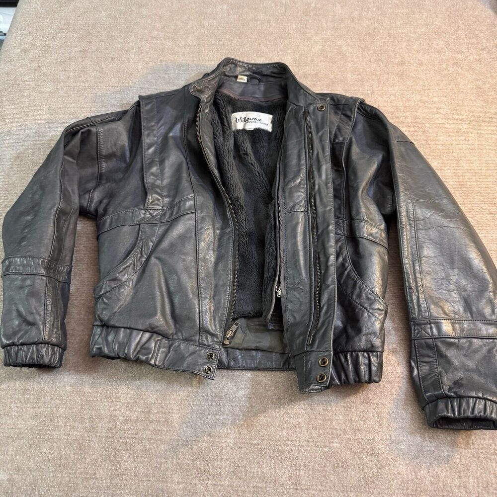 Vintage 90s Wilson Suede Leather Mens S 38 Gray Leather Jacket Removable Lining