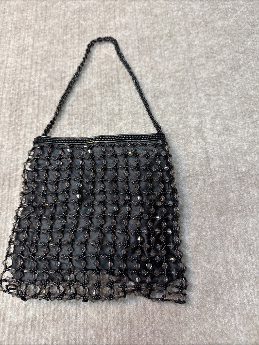 Beaded Evening Micro Bag, Black, Small Purse Glam Flapper Swing