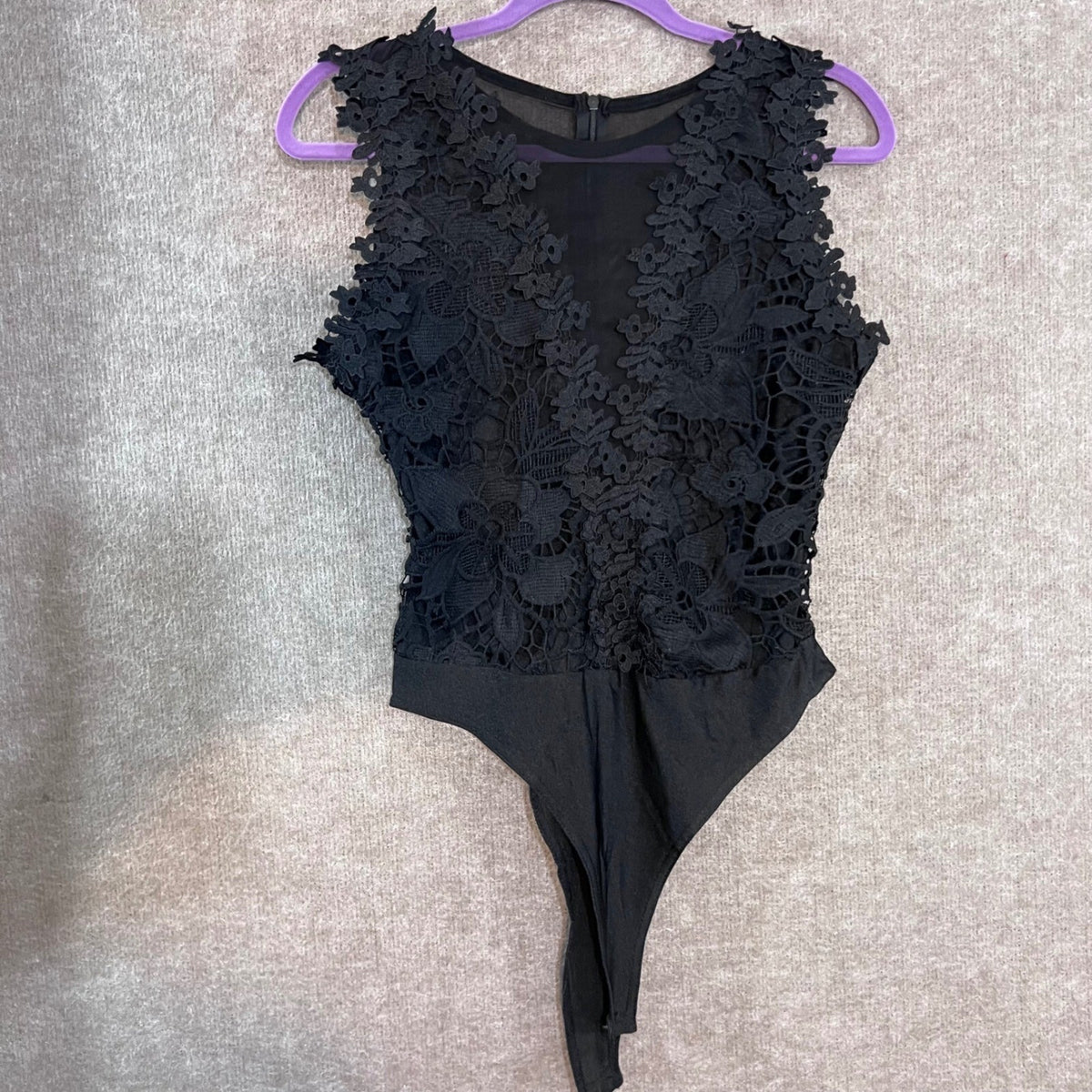 Unbranded Floral Lace Mesh Bodysuit Women Large Black Sleeveless Gothic Party