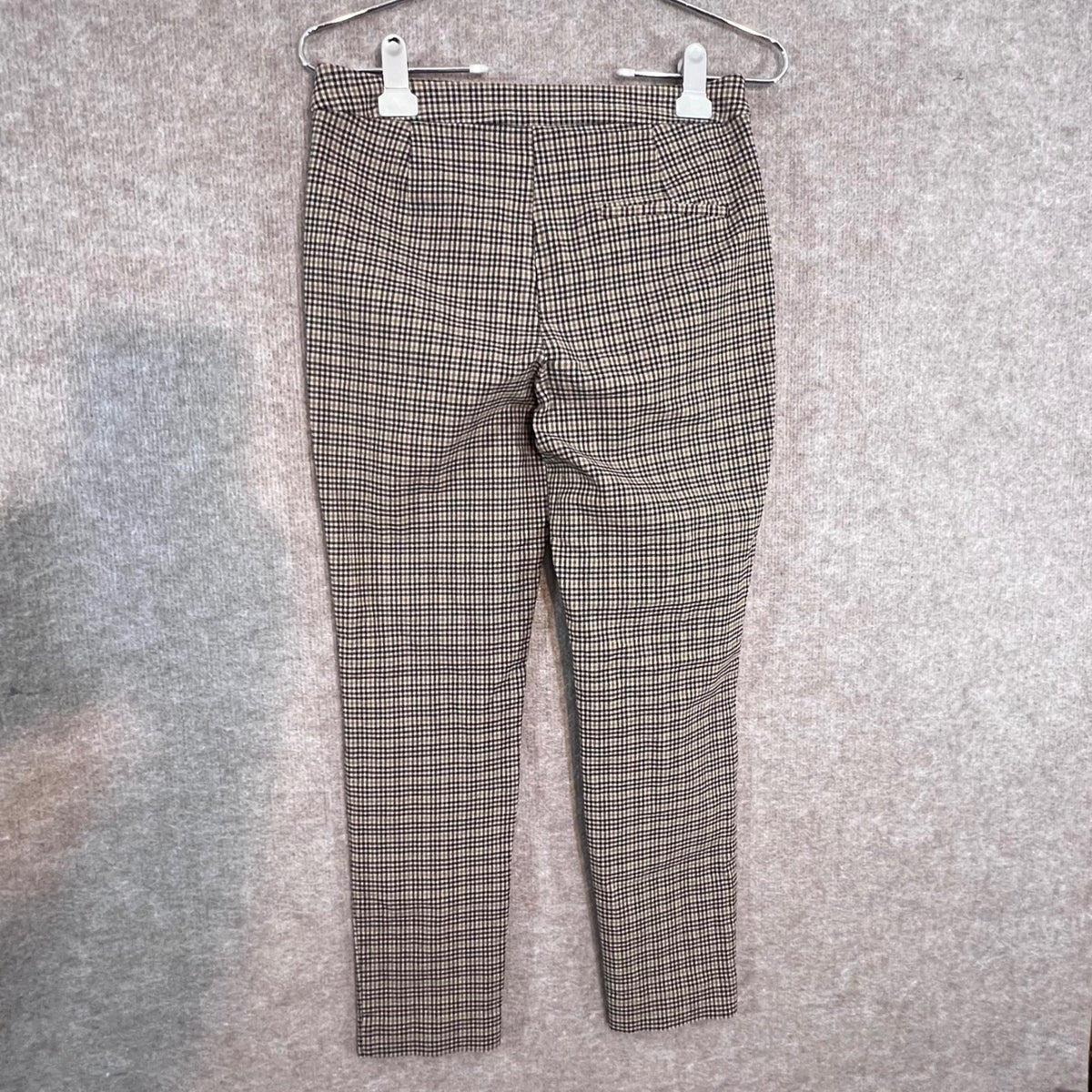Zara Basic Plaid Ankle Pants Womens Medium Brown Gingham Check Ruffle Trim