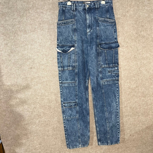 Isabel Marant Cargo Jeans Womens 36 Acid Wash Multi Pocket Denim Streetwear
