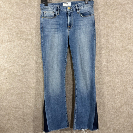 FRAME Le Crop Mini Boot Jeans Womens 27 Raw Hem Two Tone Denim Boho Minimalist