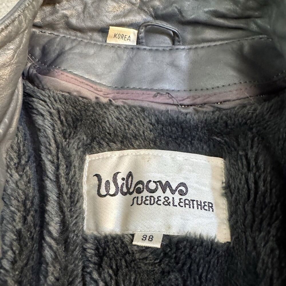 Vintage 90s Wilson Suede Leather Mens S 38 Gray Leather Jacket Removable Lining