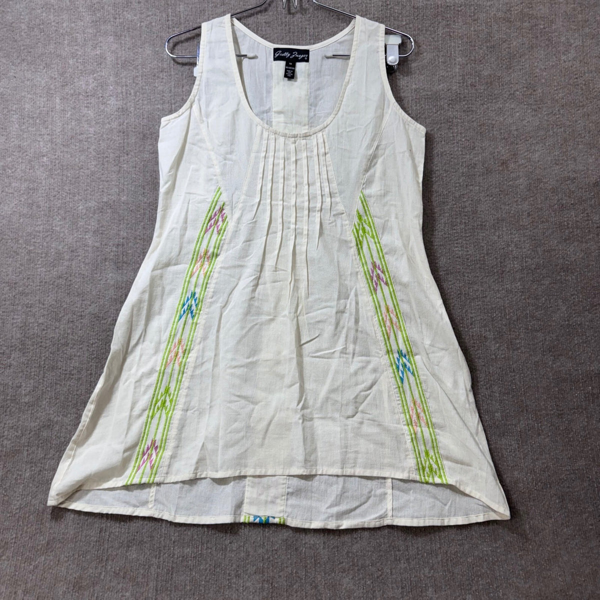 Gretie Zueger Linen Blend Embroidered Pleated Tank Dress M