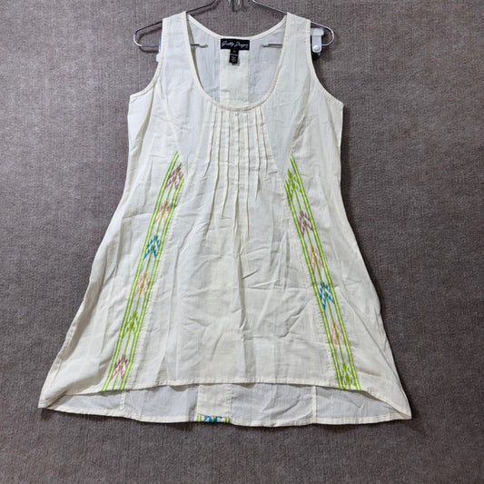 Gretie Zueger Linen Blend Embroidered Pleated Tank Dress M