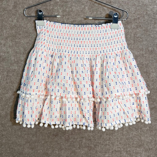 Lilly Pulitzer Tiered Mini Skirt Womens XS White Pom Pom Smocked Preppy Coastal