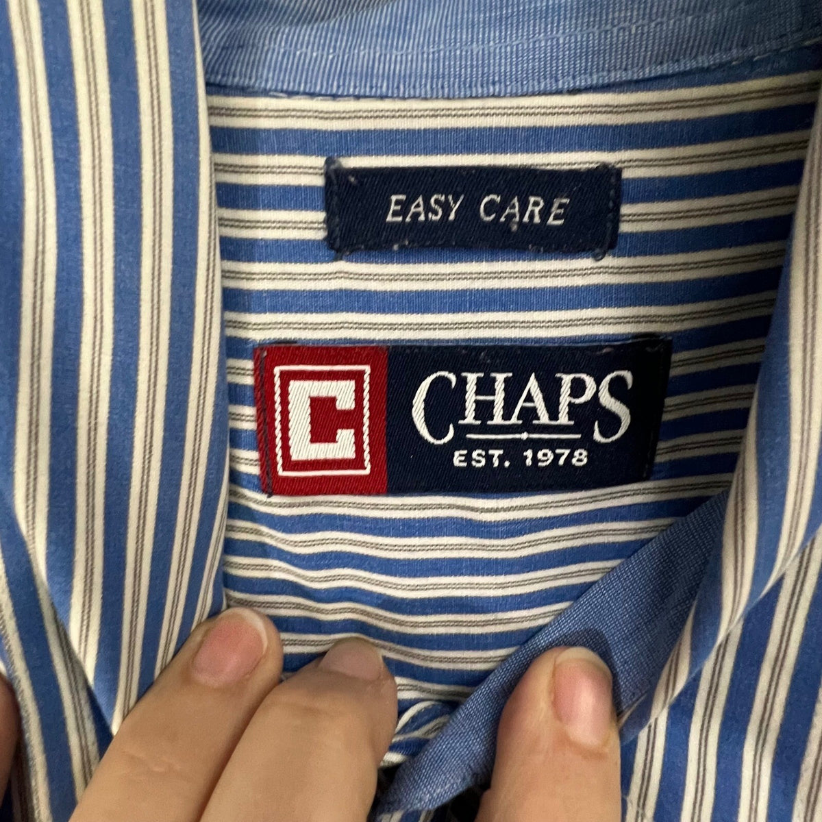 CHAPS Mens XL Button Down Shirt Long Sleeve Blue White Striped Easy Care