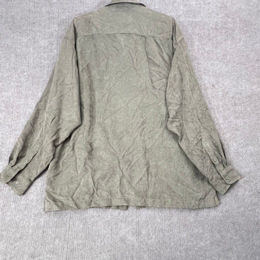 Van Heusen Soft Suede Feel Shirt Mens Large Olive Green Button Up Collared