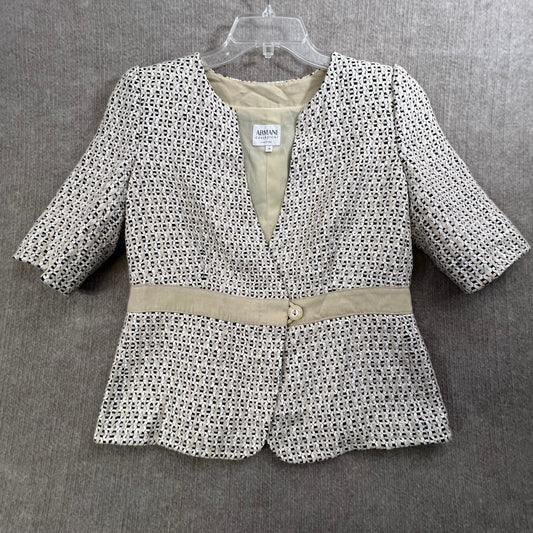 Vintage Armani Collezioni Blazer Jacket Size 10 Tan Black White Textured Knit