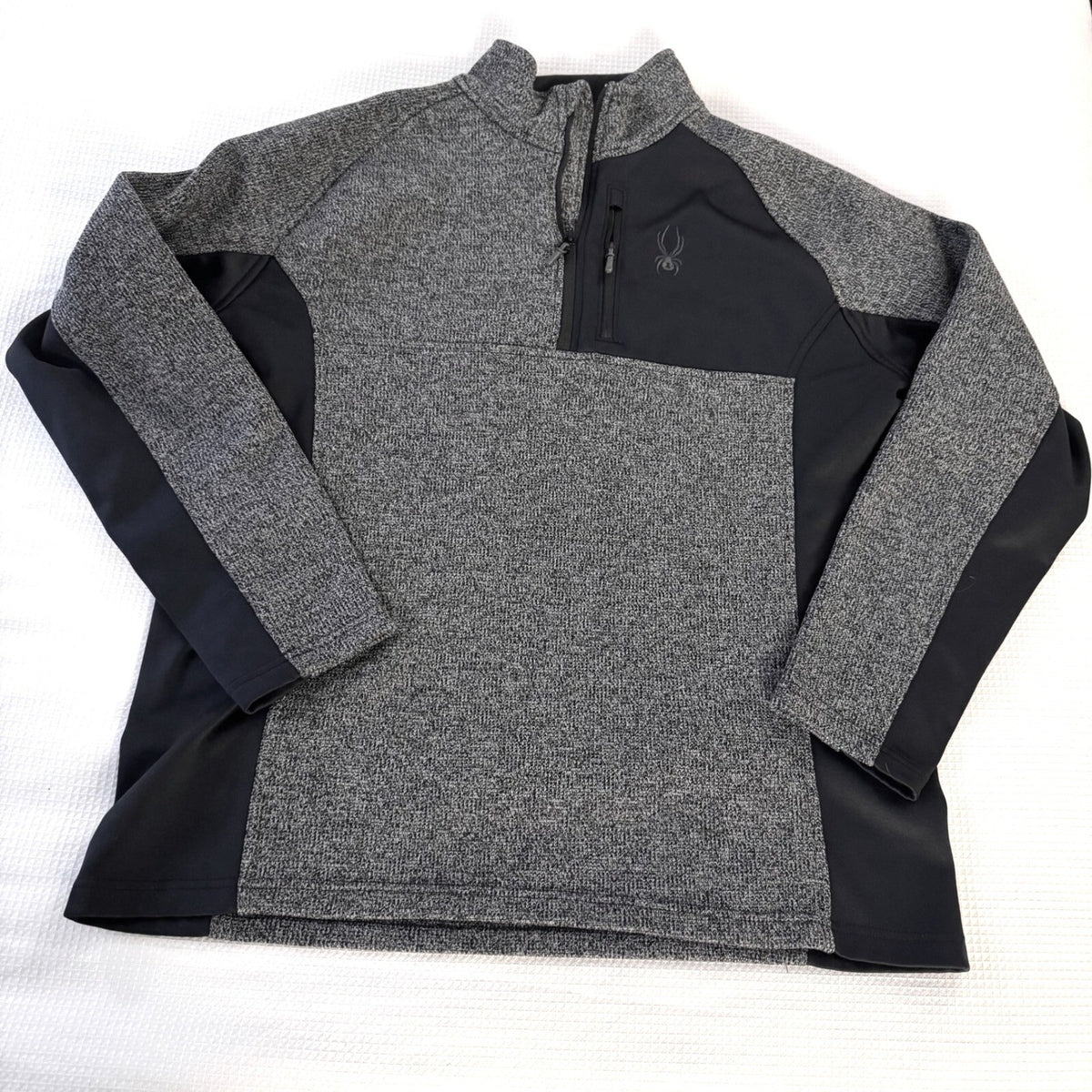 Spyder Men's Gray Black 1/4 Zip Fleece Sweater Pullover Jacket Size XL Outdoor