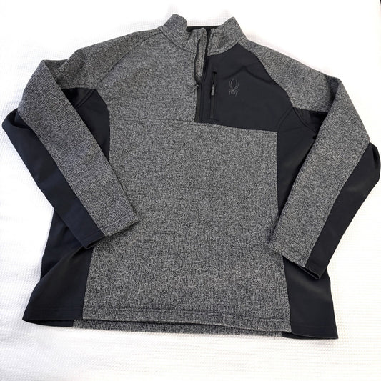 Spyder Men's Gray Black 1/4 Zip Fleece Sweater Pullover Jacket Size XL Outdoor