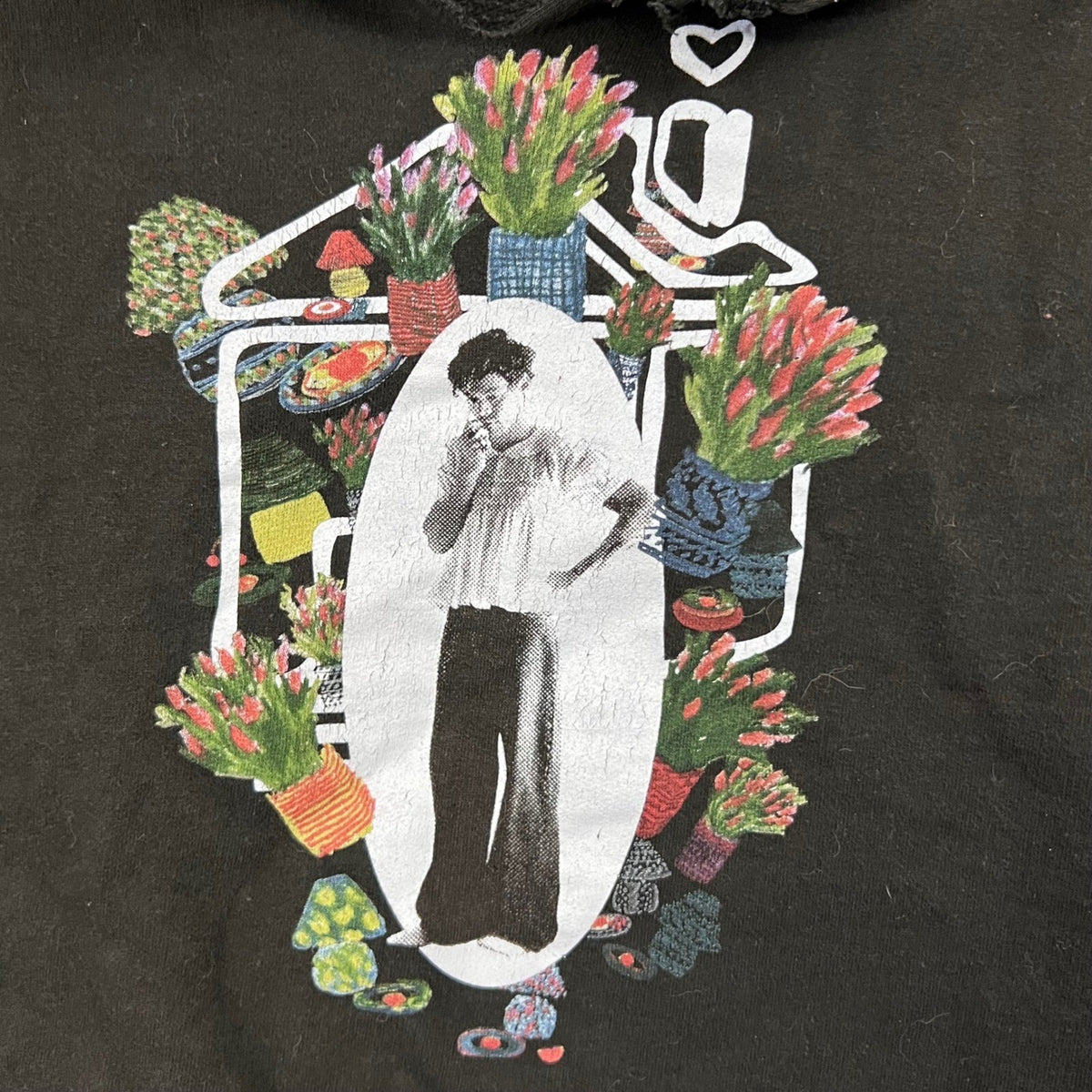 Harry Styles Hoodie Cropped Black Graphic Long Sleeve Holes Distressed Pullover