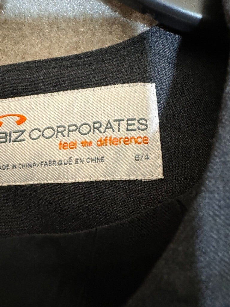 Biz Corporates Sz 4 Grey Women's Sheath Dress Comfort Wool w/ Box Pleat Hem