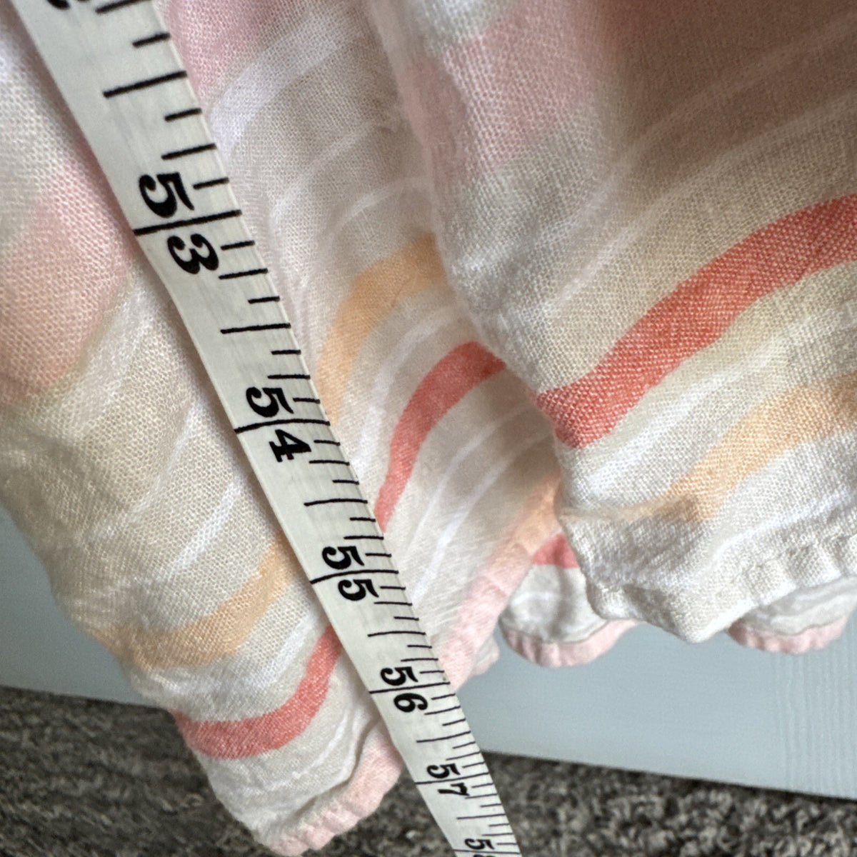Tiered Maxi Linen Blend Sundress Peach Striped Pockets Boho 4X Ruched Country