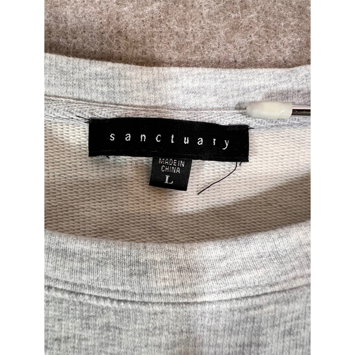Sanctuary Mixed Media Sweatshirt Womens L Gray White Layered Tie Hem Casual