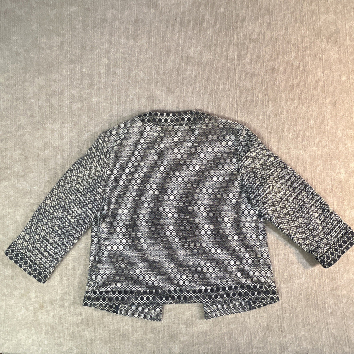 0039 Italy Navy Blue Geometric Textured Open Front Blazer Jacket Size Small