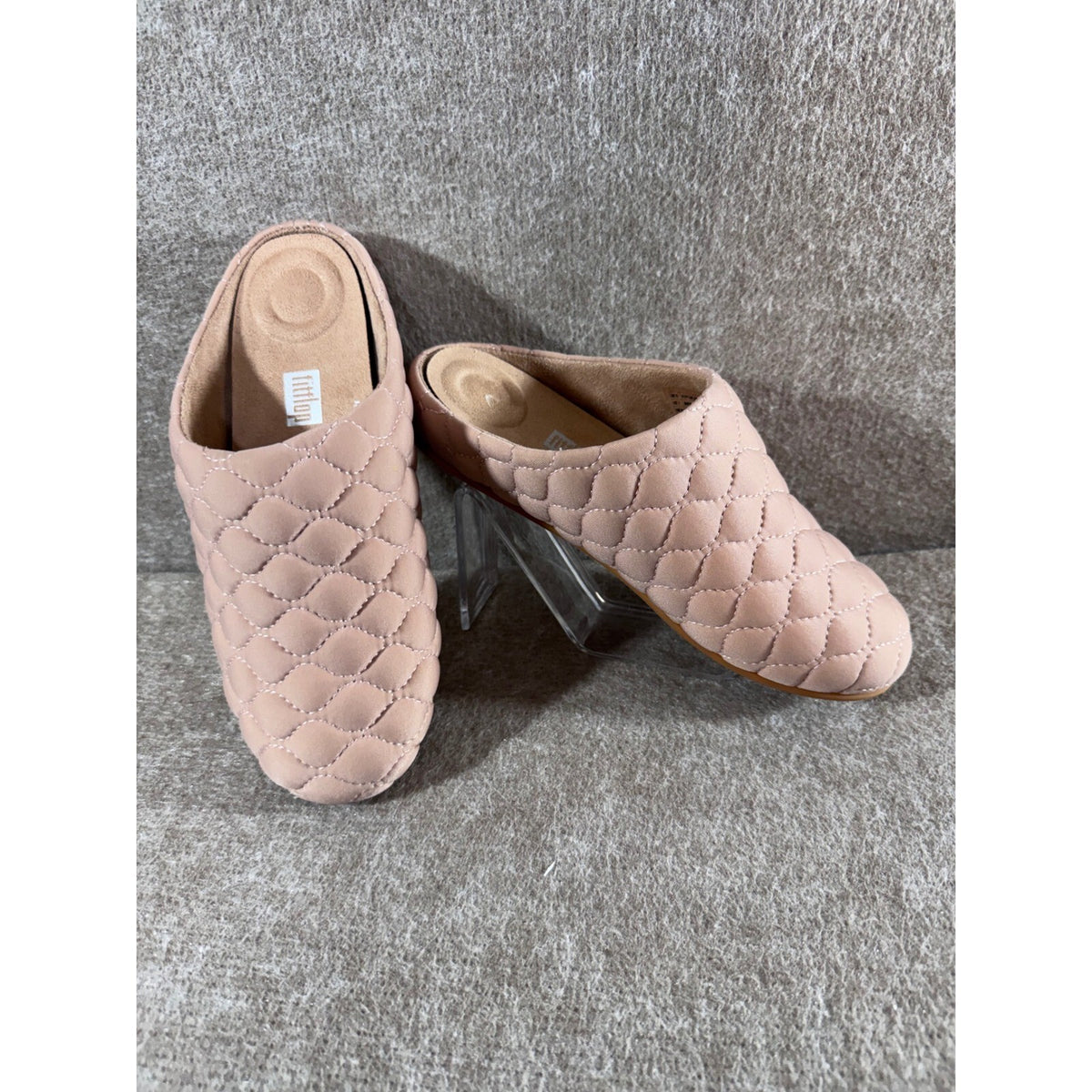 FitFlop Chrissie Padded Slippers Women 7 Quilted Beige Mules Comfort