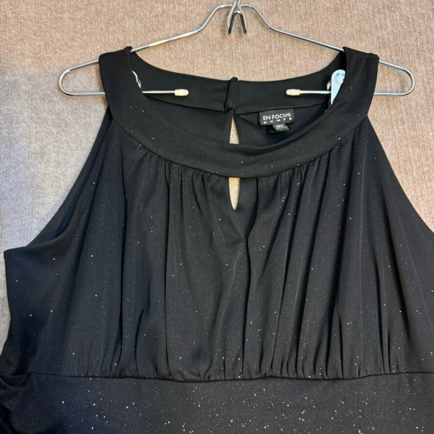 Enfocus Women 18W Black Sparkle Maxi Evening Gown Keyhole Empire Waist