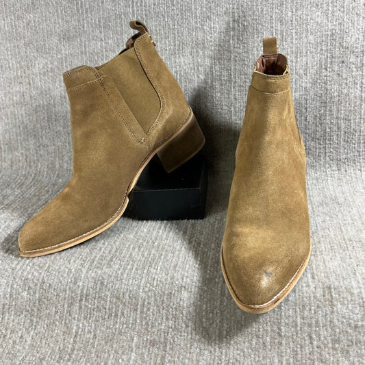 CREVO Womens Suede Chelsea Ankle Boots Chestnut Block Heel Pointed Toe Size 10