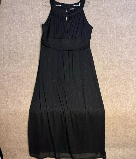 Enfocus Women 18W Black Sparkle Maxi Evening Gown Keyhole Empire Waist